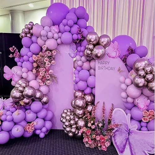 Miniatura 6 de FOTIOMRG Kit de arco de guirnalda de globos morados, 18, 12, 10, 5 pulgadas, globos de látex morados, paquete de diferentes tamaños para cumpleaños,