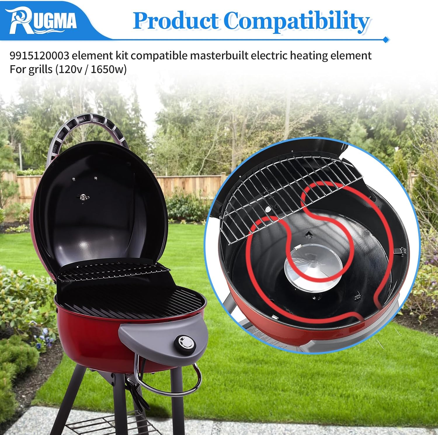 9915120003 Heating Element Compatible Electric Heating Element for Grills (120v / 1650W), Electric Grill Replacement Parts