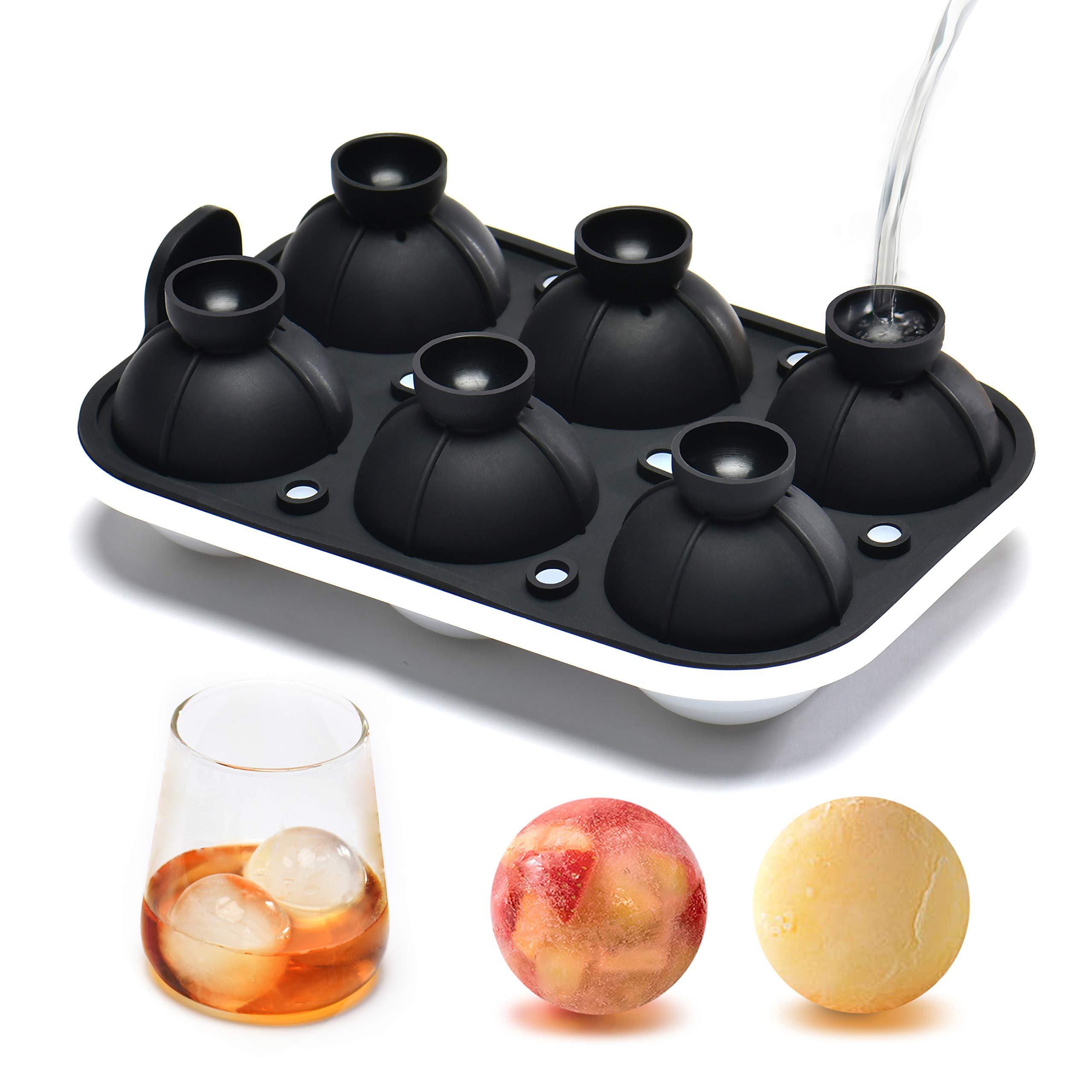 Photo 1 of Ice Cube Trays Silicone Mold - Sphere Ice Cube Ball Maker Mold with Built-In Funnel?Easier Release Round Ice Tray for Whiskey and Cocktails?Black