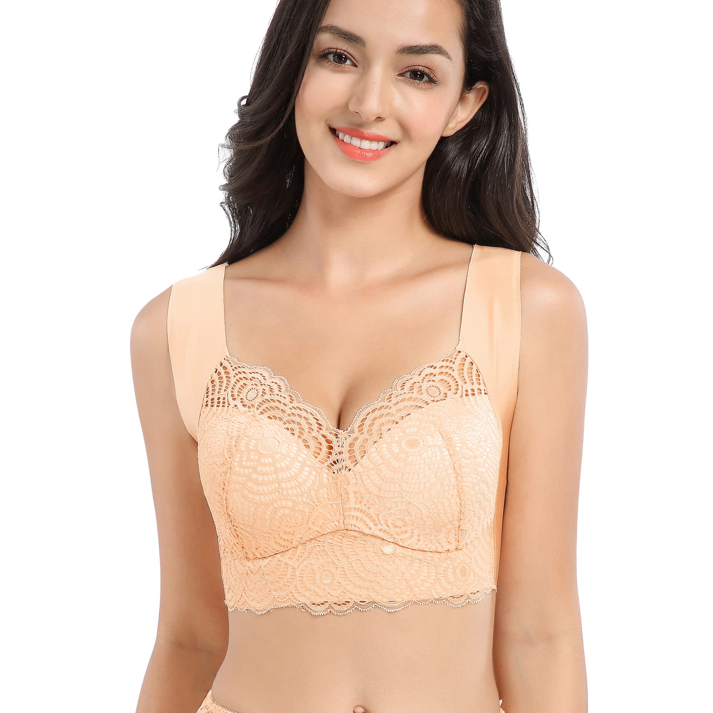 Women's Full-Figure Seamless Lace Cut-Out Bra Plus Size Ultimate Lift Sports Bra Sleep Bras Nude