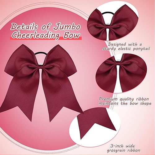 Miniatura 4 de Paquete de 2 lazos de animadora jumbo de 8 pulgadas, lazos grandes para el pelo de animadora con soporte para cola de caballo para adolescentes,