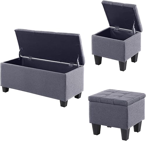 Miniatura 1 de Keainvren Juego de cubos otomanos de almacenamiento de 38 pulgadas, 3 piezas, otomanos copetudos, cajas de almacenamiento de juguetes, reposapiés