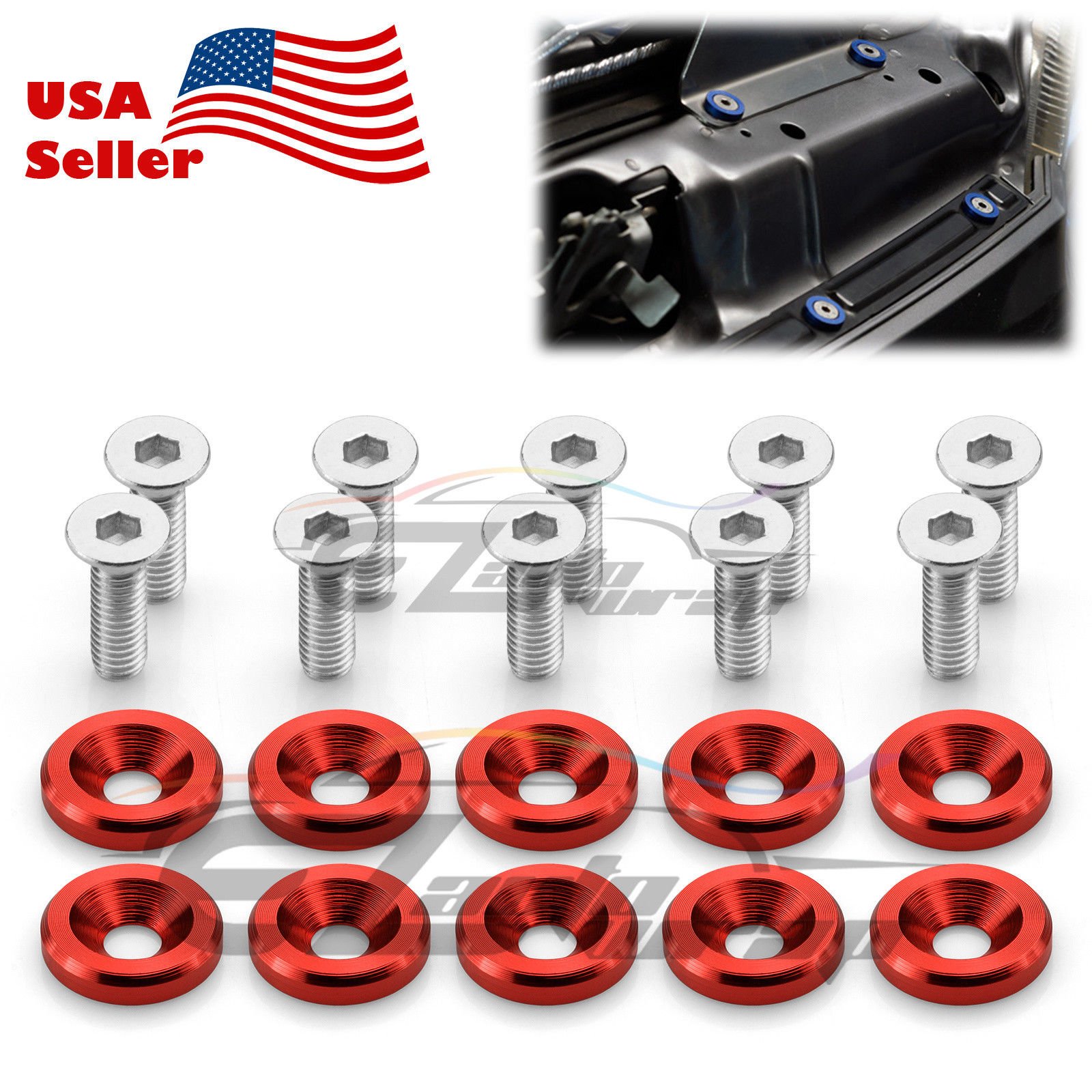 Engine Dress Up 20X Gold XYC Billet Aluminum Fender/Bumper Washer/Bolt Engine Bay Dress Up Kit E Jdm Black - Foto 9