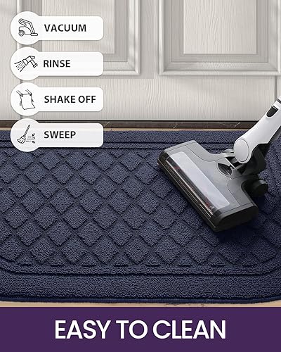 Miniatura 5 de DEXI Tapete para puerta de interior, de perfil bajo, antideslizante, lavable, medio redondo, para entrada, cocina, 24 x 36 pulgadas, color azul