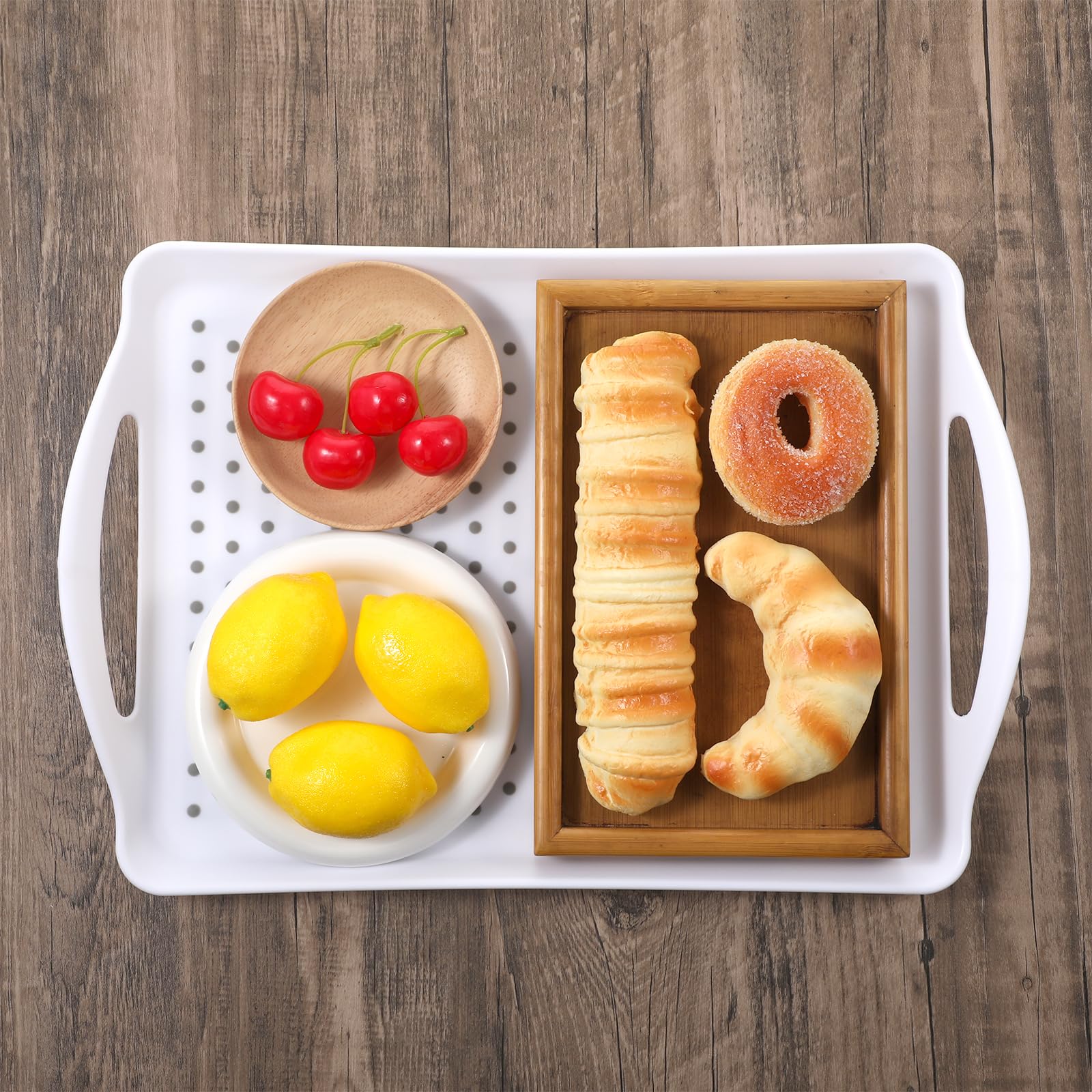 Paquete de 2 bandejas rectangulares grandes antideslizantes para servir, bandeja para servir con asas, bandejas de silicona para comer, bandejas de regazo para cena, aperitivos, frutas, postres,
