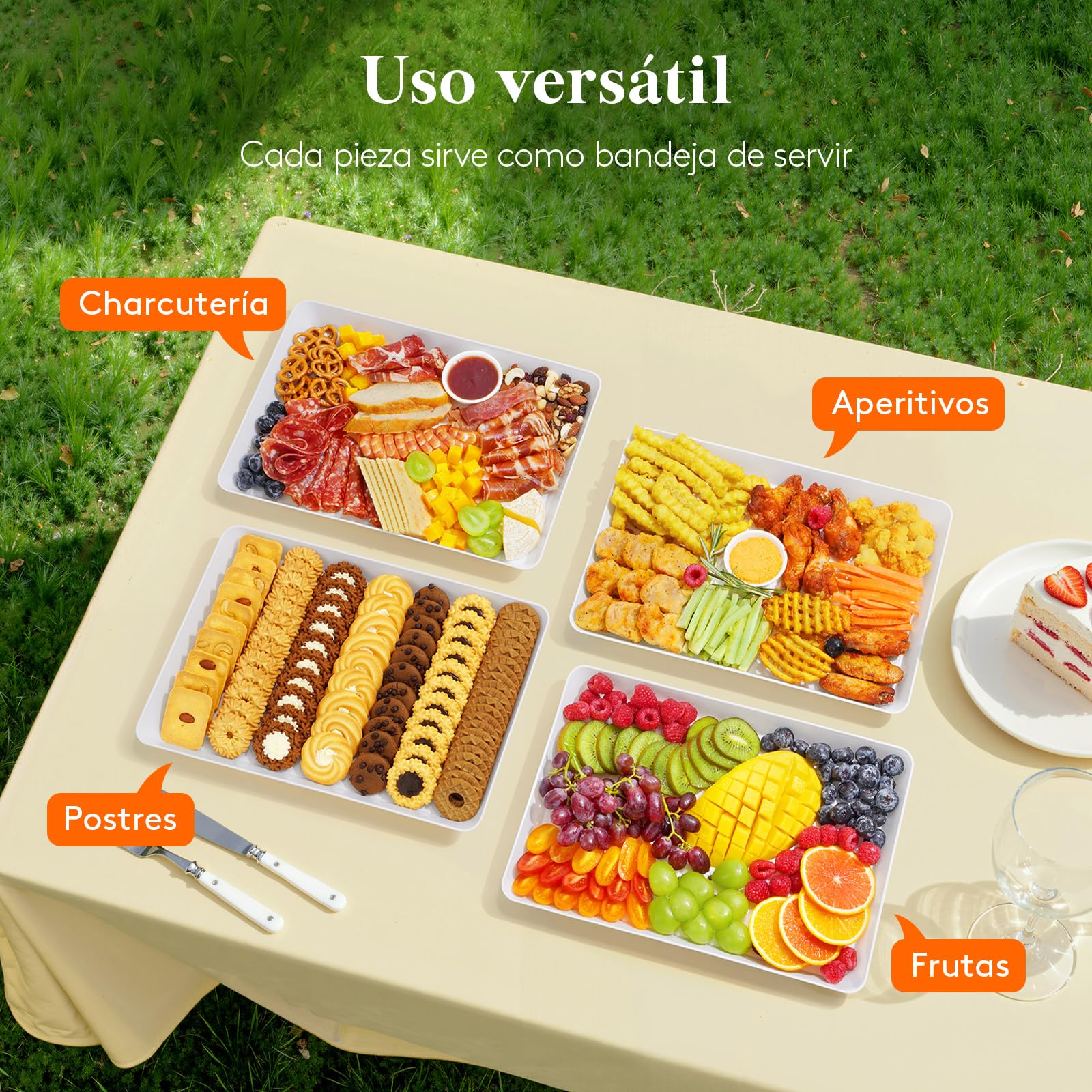 Lifewit Bandejas para Servir Comida, Bandeja Rectangular Decorativas para Cocina, Tabuleiro Plastico Reutilizable Sin BPA, para Fiestas, Baño, Mesa Dulce Accesorios, Blancos, 34,3 x 24 cm,Paquete de 8