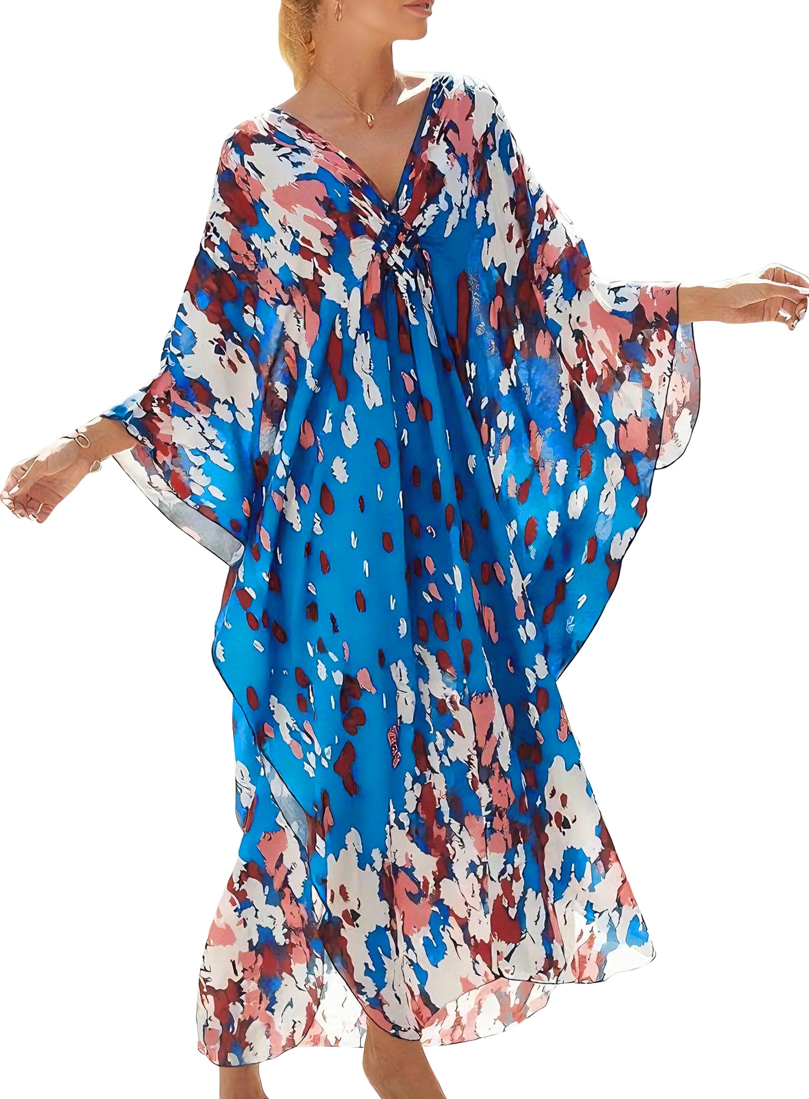 cthseie Women Animal Print Kaftan Dresses Plus Size Swimsuit Coverup Summer Bathing Suit Caftan Loungewear Beach Dress