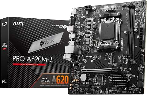 MSI Pro A620M-B Carte mère, Micro-ATX, pour processeurs AMD Ryzen 9000, 8000 & 7000, AM5 – DDR5 Memory Boost (6800+MHz/OC), 1 x PCIe 4.0 x16, 1 x M.2 Gen4