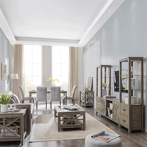 Miniatura 4 de PADMA HOUSE Mesa de centro moderna estilo granja con parte superior de vidrio templado y estante de almacenamiento, gris antiguo, 45.5 x 26 x 19