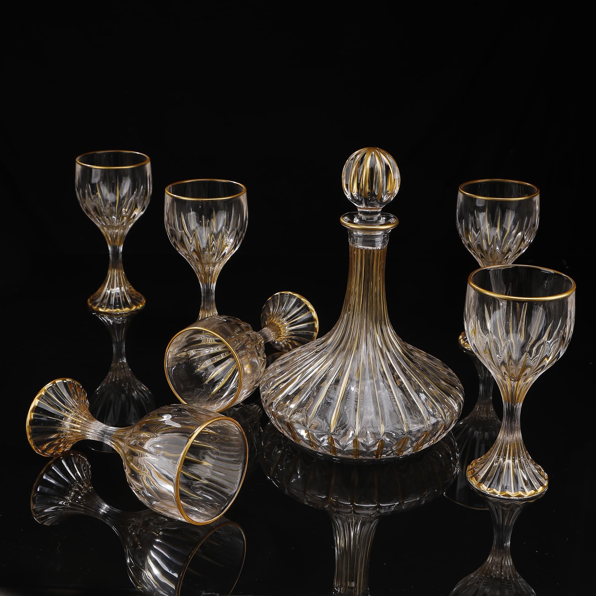Carafe à whisky en cristal doré peinte à la main avec bouchon en verre – Verre en cristal sans plomb – 1500 ml – Carafe à liqueur élégante pour whisky, scotch, bourbon et spiritueux (carafe