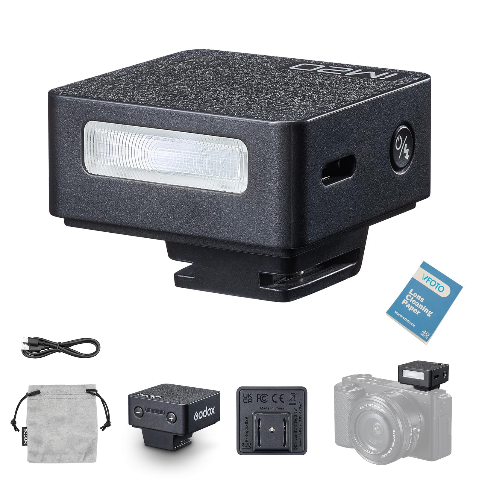 GODOX iM20 Mini Camera Flash Tempo di Riciclo 3s iFlash con 5 Livelli Potenza, On-Camera Flash Speedlite per Sony Canon Nikon Fuji Olympus Fotocamere