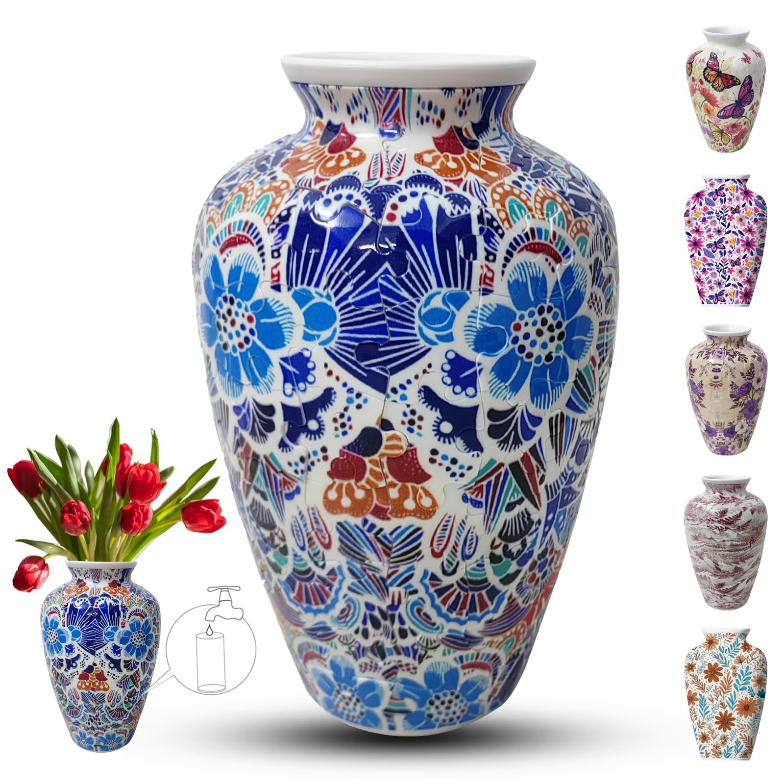 Adults 3D Jigsaw Vase, 120 Pieces, DIY Jigsaw Puzzle, 3D curved puzzle with water column, perfect for displaying real or artificial flowers and flower arrangements(Multicolored)