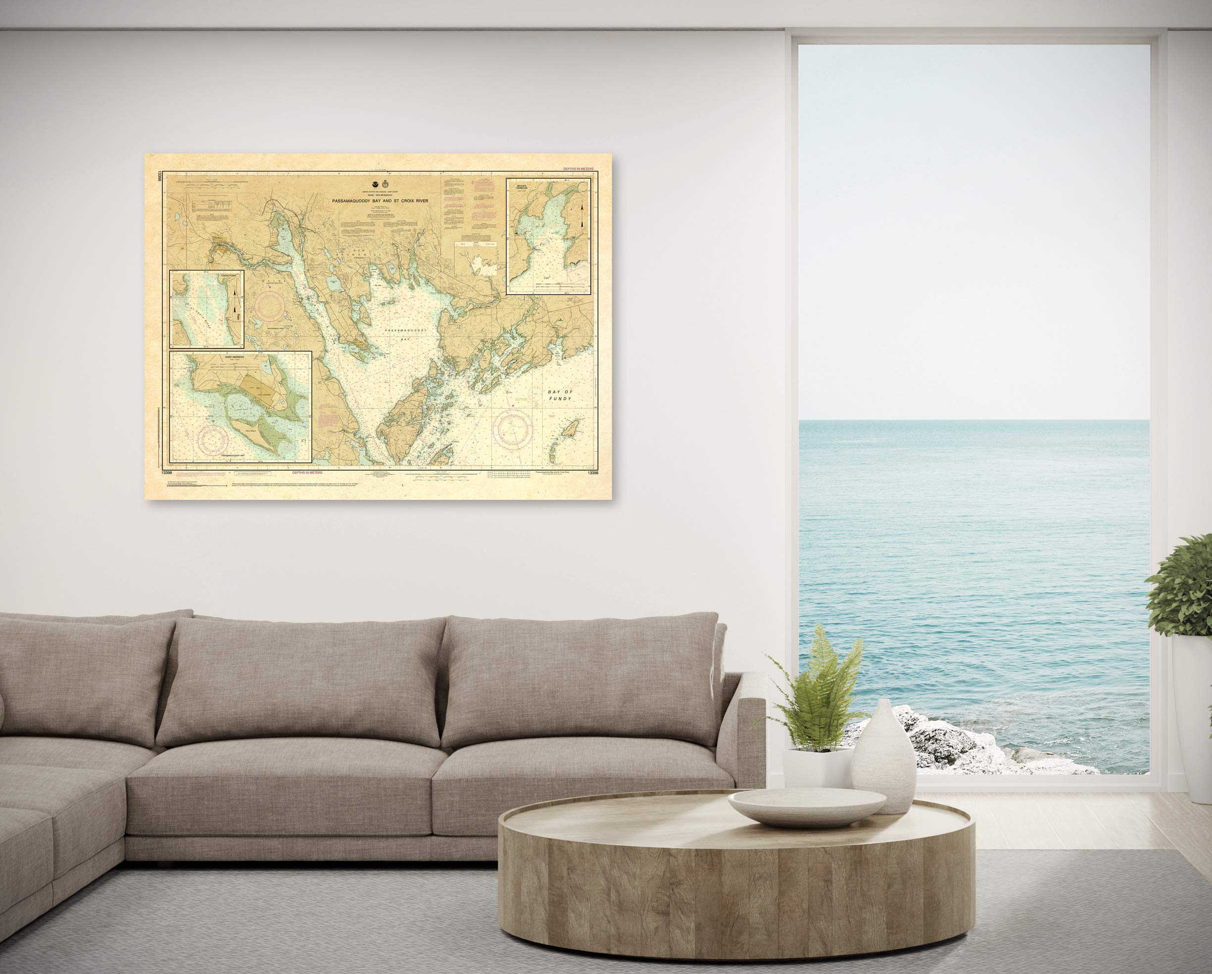 Paradise Cay Publications, Inc. Antiqued NOAA Chart 13398: Passamaquoddy Bay and St. Croix River; Beaver Harbor; Saint Andrews