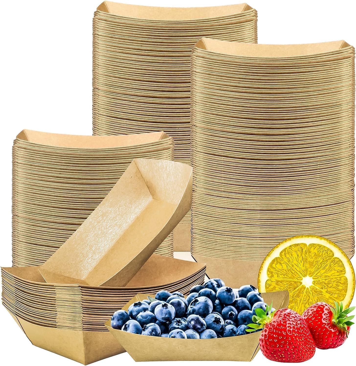 100 X Small Kraft Paper Food Trays 16x12cm | Brown Cardboard Serving Plates Recycled Takeaway Boxes | Kraft Containers Holder Baskets for Chips Burger BBQ Birthday Party Camping