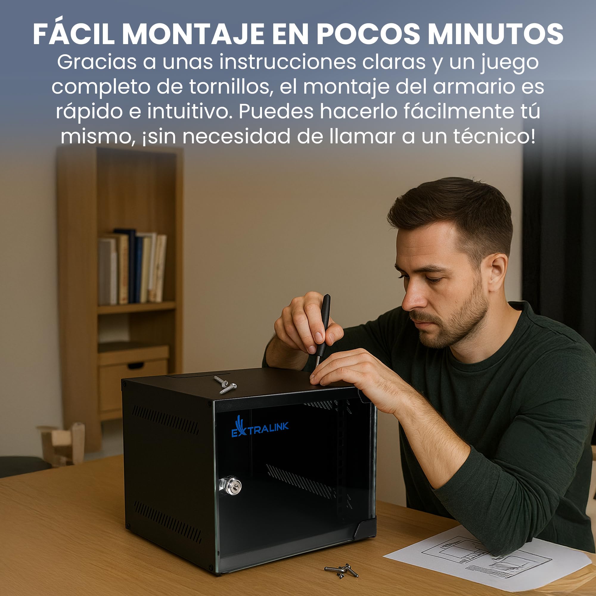 Extralink Armario Rack de 10" 4U - Armario de Red de 310 mm, Montaje en Pared o Suelo, hasta 30 kg, Puerta de Cristal Templado, Apertura de 180°, Negro - para Red doméstica y Equipos informáticos