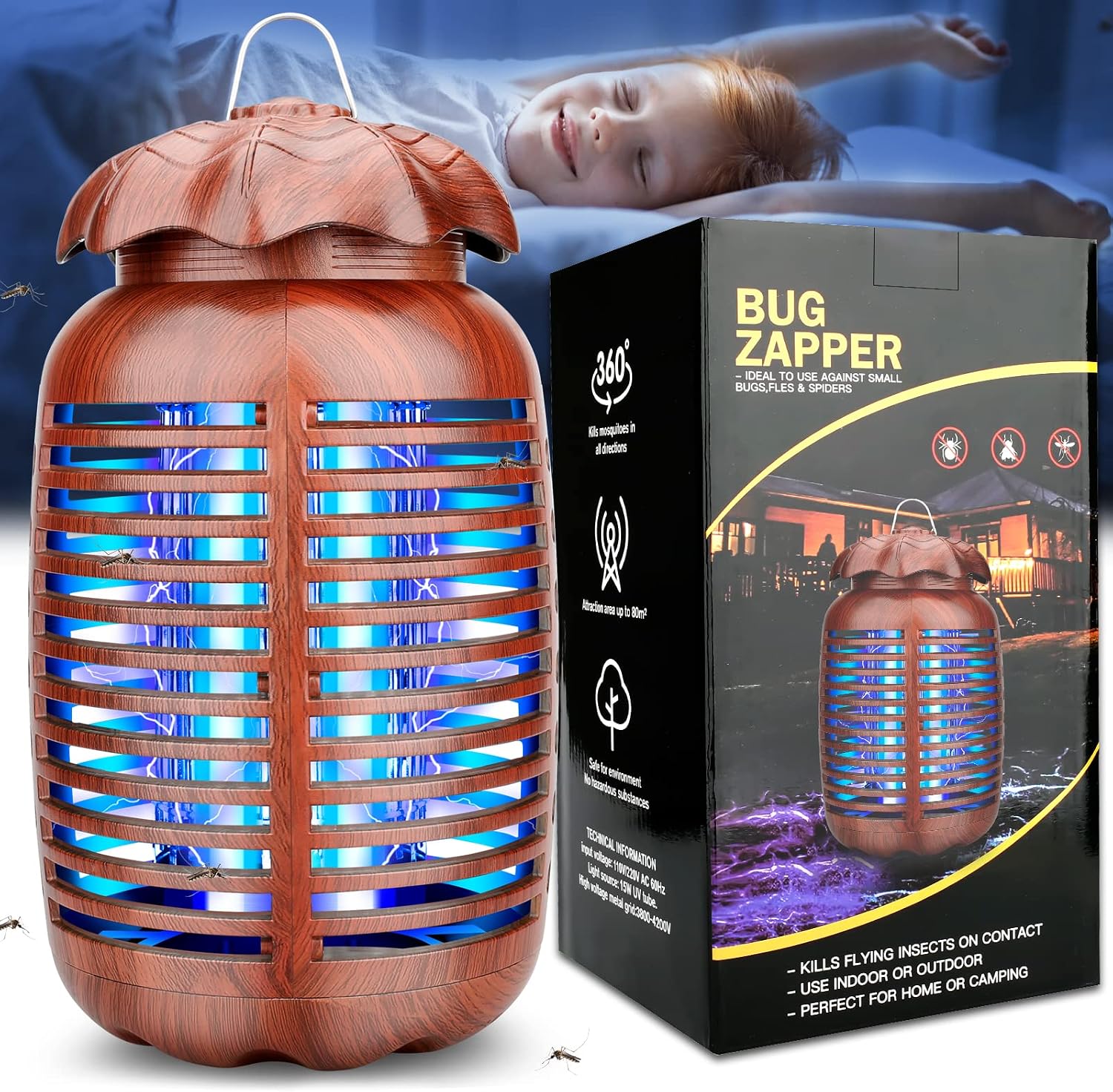 Protecker Bug Zapper, Electric Mosquito Zapper Repellent Mosquito Killer Indoor Outdoor Plug-in for Home, Fly Outdoor CatcherMosquito 2-1 bug zapper