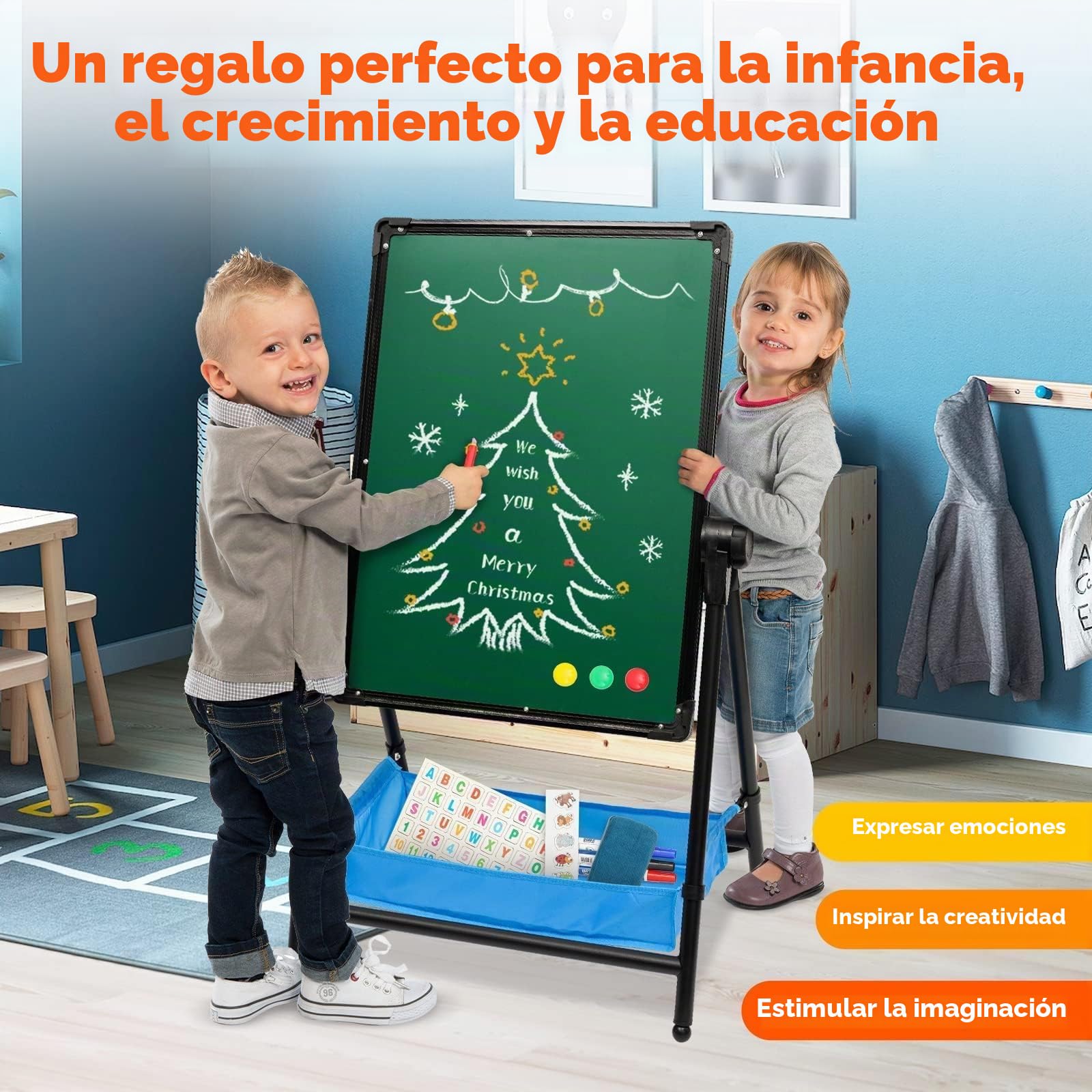 Caballete para Niños,Pizarra de Hierro de pie,Altura Ajustable,Tablero de Dibujo Artístico de Doble cara,Giratorio de 360 Grados,Pizarra para Niños con Accesorios,66 – 109 cm (negro)