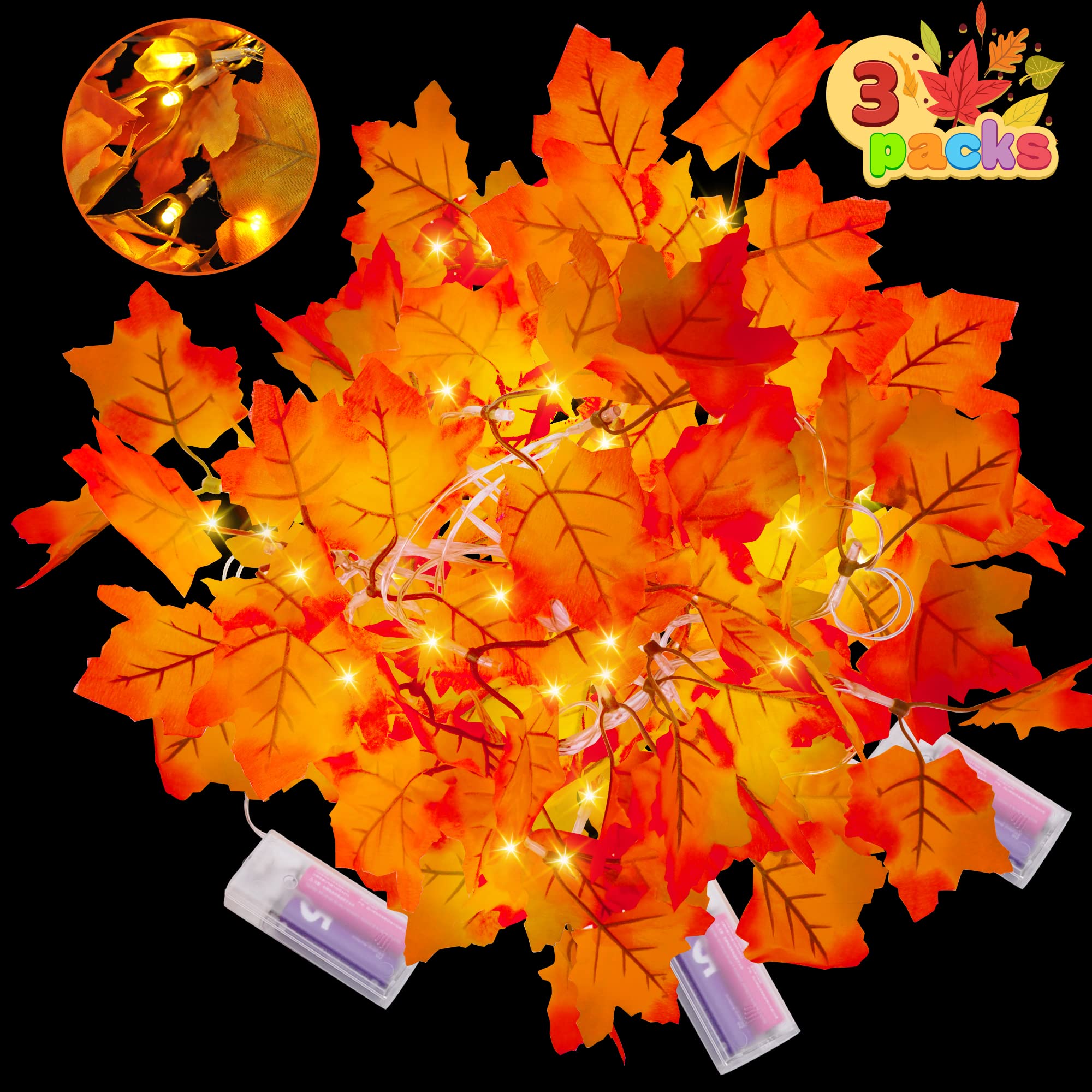 White Fall Light Joiedomi 3 Pack 8.2FT Thanksgiving Lights Fall Maple Leaves String ...