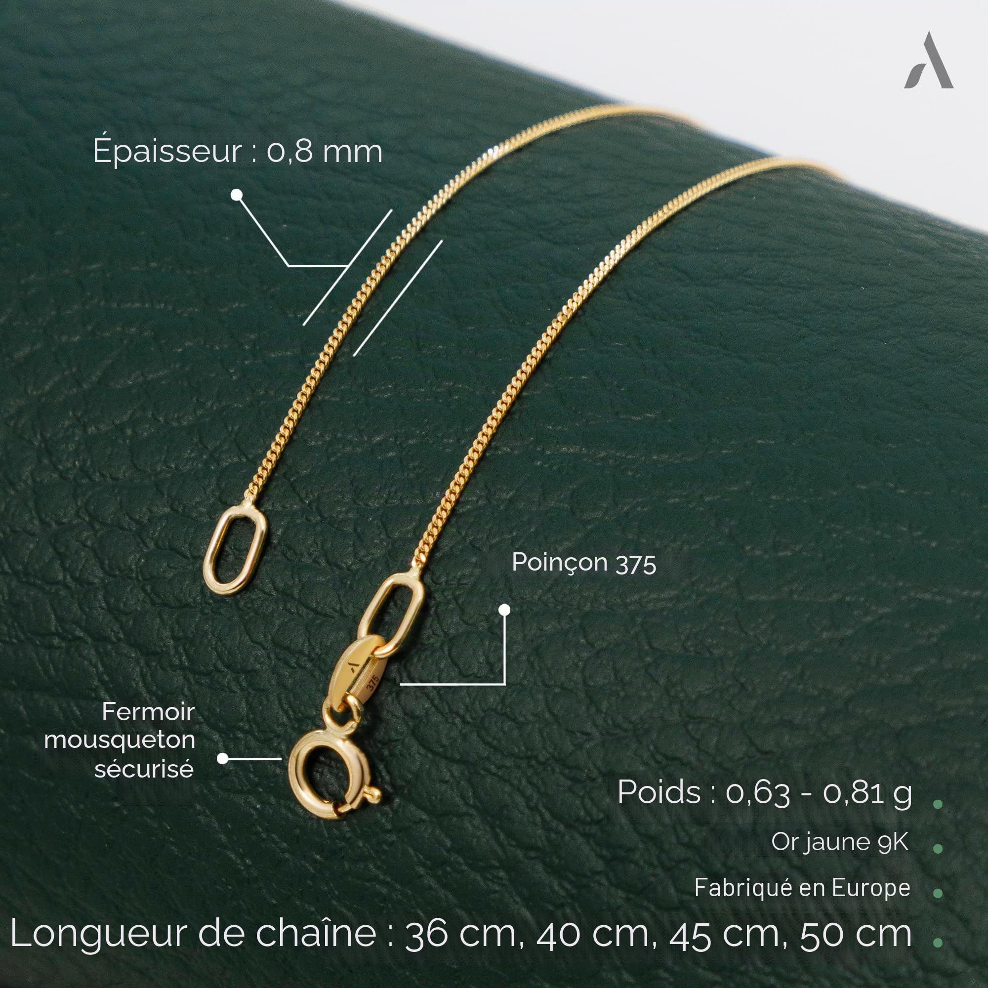 Amberta Allure Collier Pour Femme Chaîne En Or Jaune 9 Carats