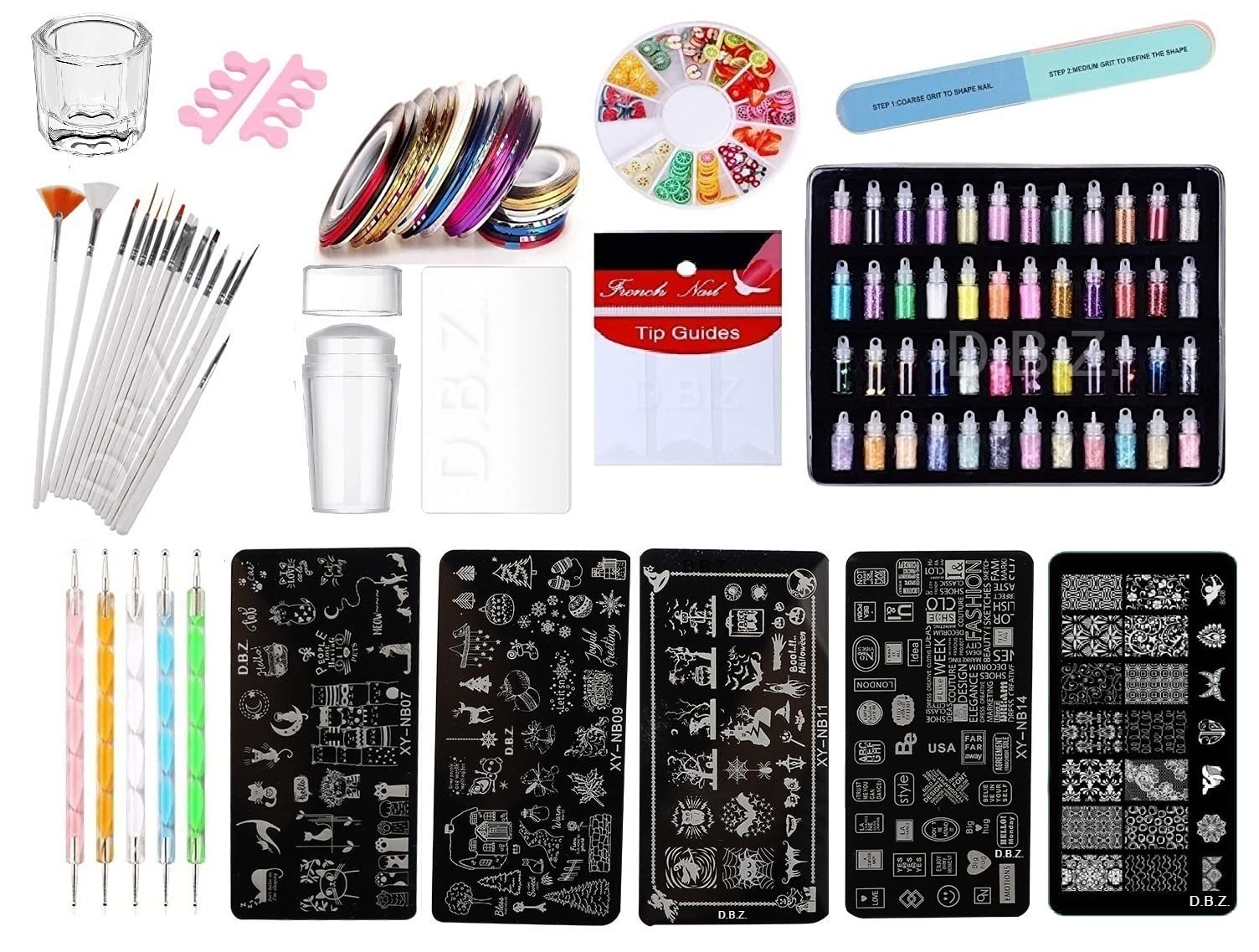 D.B.Z.® Nail Art Stamping Kit With Nail Art Tools 48 Pcs Nail Art Glitter Set & 15 Pcs Nail Brushes - Gift for Girl (XY-NB Series)-image-25