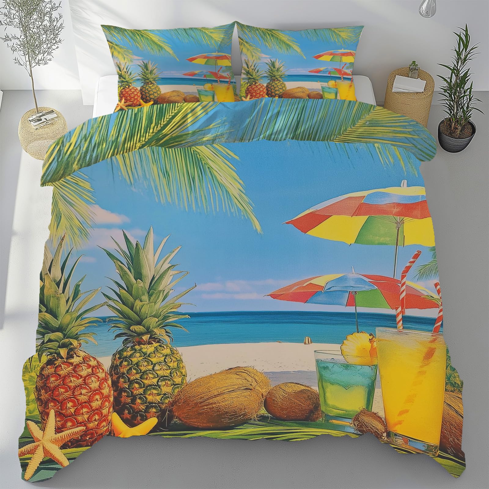 Housse de couette 240x260 cm ananas pour une ambiance d'été tropicale chez vous
