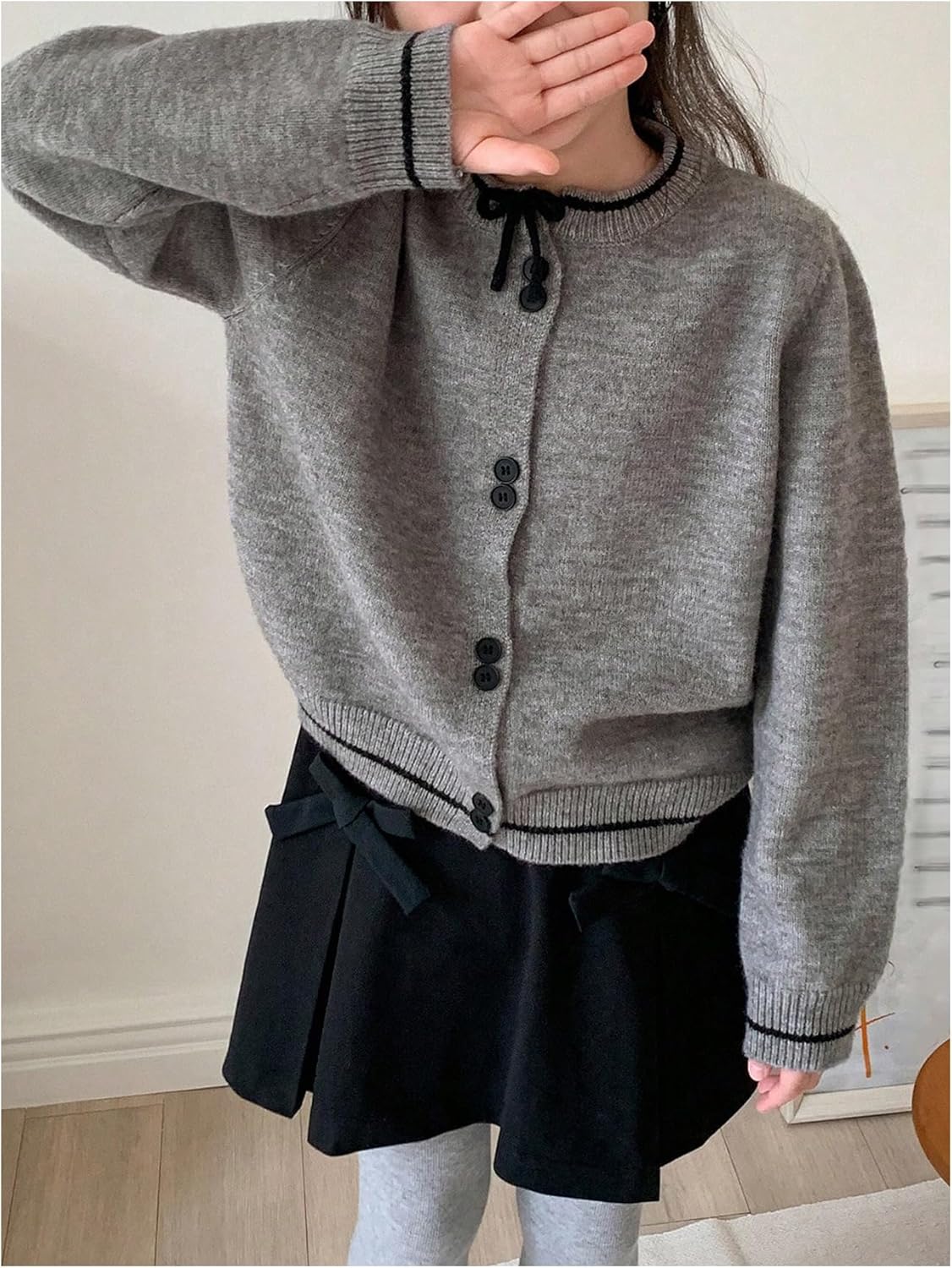 SHENHE Girl's Crewneck Cardigan Sweater Button Down Long Sleeve Soft Knit Fall Cardigan - Image 2