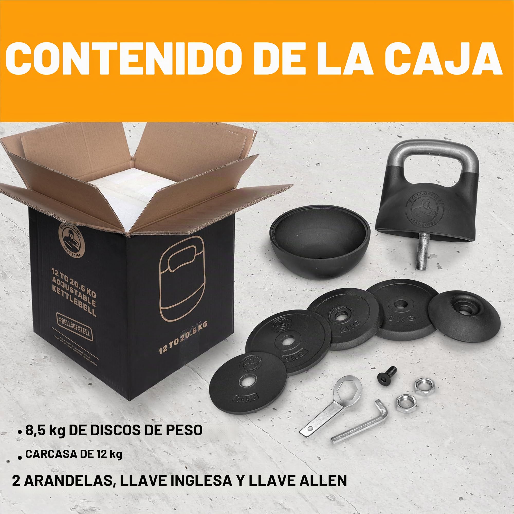 Bells of Steel Pesa rusa ajustable – Gimnasio comercial y en casa – Pesas rusas de entrenamiento de fuerza para entrenamientos de cuerpo completo – Cierre de tornillo para discos de peso – Mango
