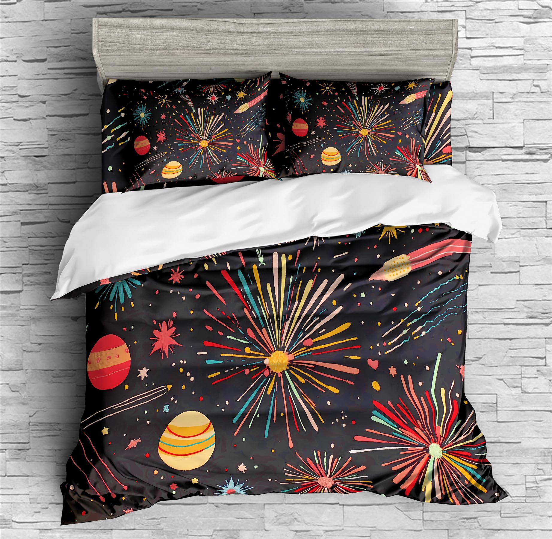 Housse de couette feux d'artifice du Nouvel An 200x200 cm avec taies et drap