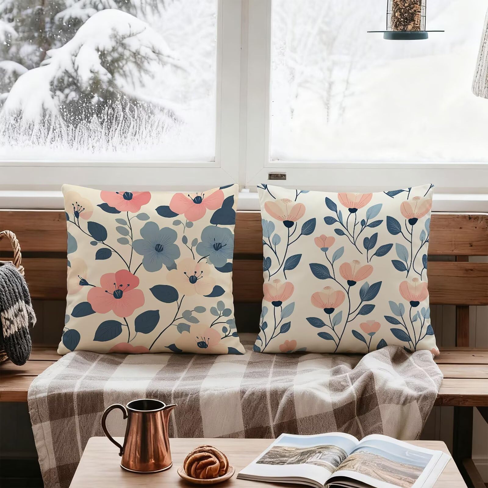 Rose Housse Coussin 60x60 Fleur Taie Oreiller 60x60 Lot de 4 Super Doux Protege Oreiller 60 x 60 Decoration Automne Taie D'oreiller Carrées Coussin Canape, pour Maison Chambre Canapé Chaise E - 488
