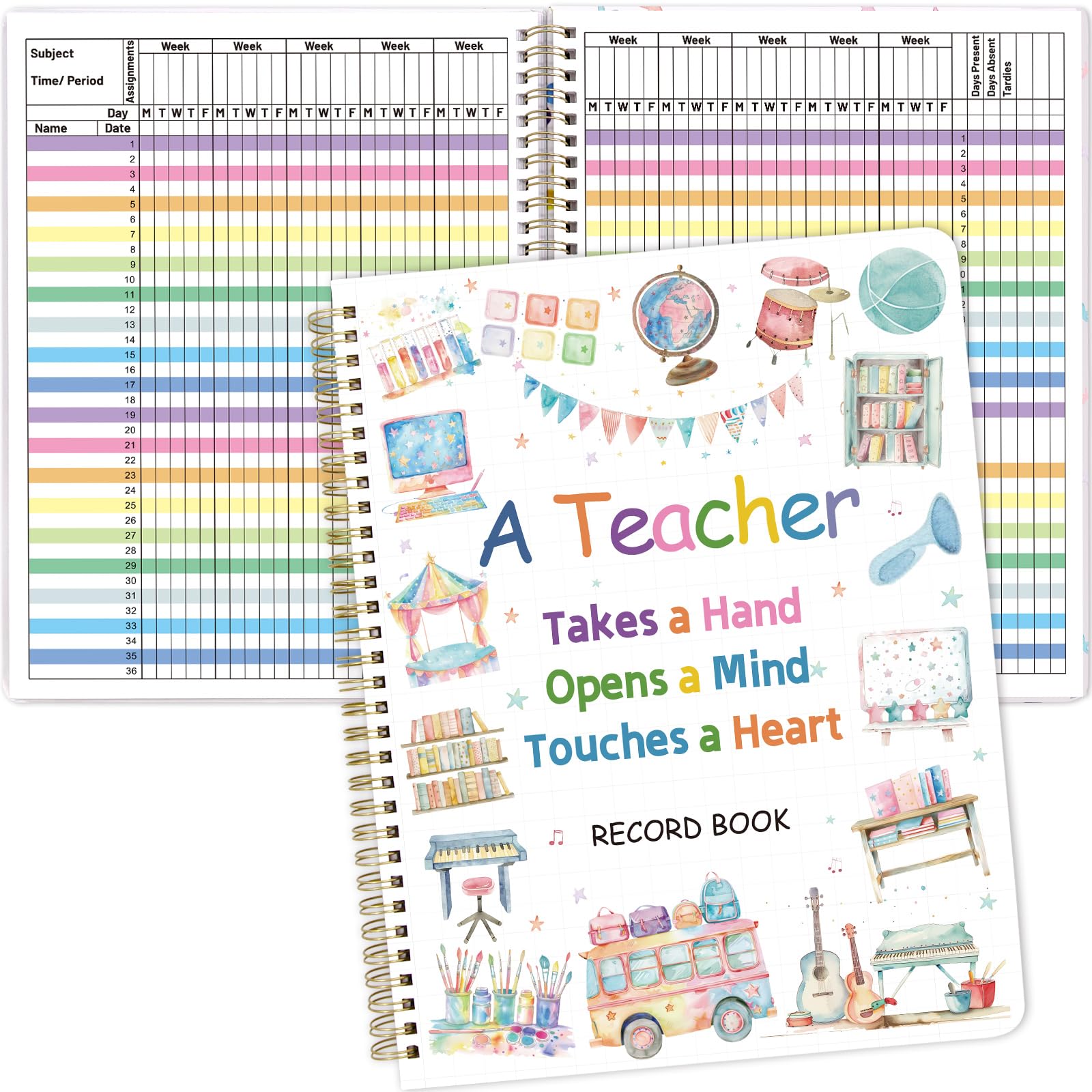 Ceiba Tree Teacher Record Book Grade Attendance Book Gradebook for Teachers Logs and Student Checklists Spiral-Bound Teacher Supplies for Classroom