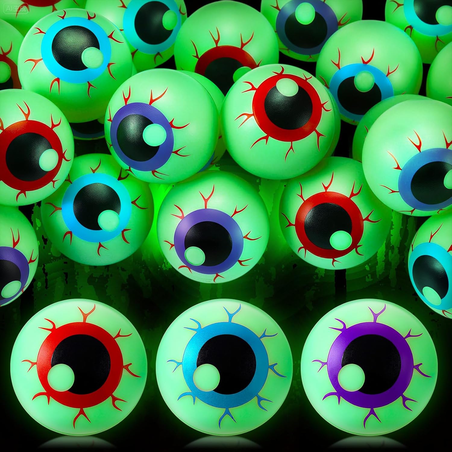 Soulchen 24 Pcs Halloween Eyeballs Table Tennis Plastic Glow in The Dark Fake Eyeballs 1.57" Scary Horror Props Table Tennis Balls Bulk for Halloween Party Favor Goodie Bag Fillers Gift, 3 Colors