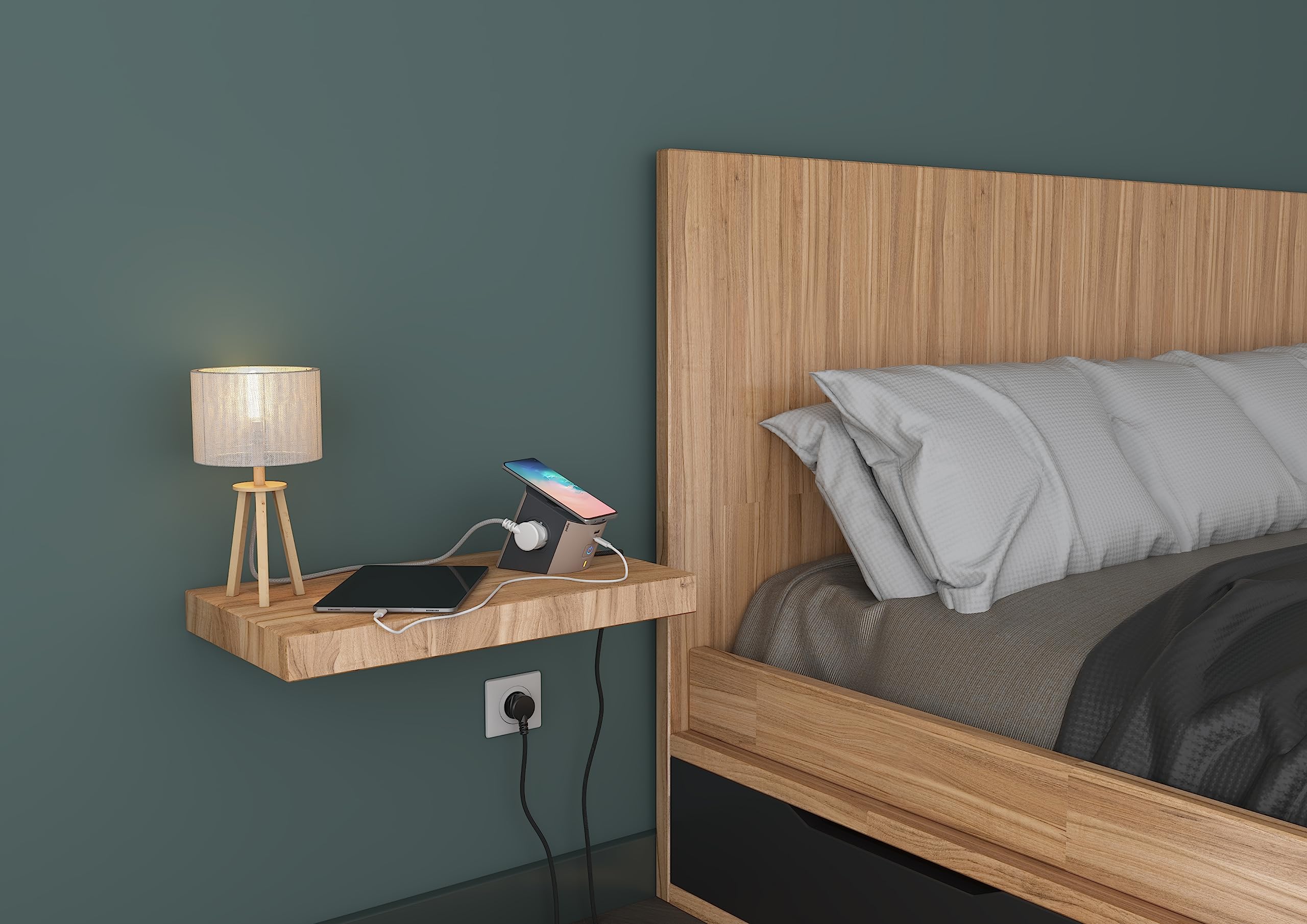 Base multiple de carga 2 tomas 2P+TT 16A +USB tipo A y C Legrand 694500Topo/Gris Oscuro