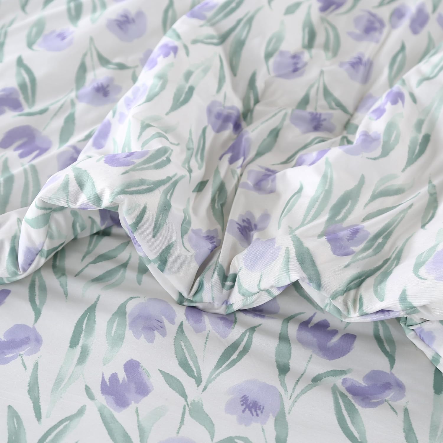 SDIII Purple Floral Comforter Set Twin 3 Pieces, Silky Breathable Microfiber and Spandex, Twin Comforter Floral Purple for Girls Boys Kids Teens