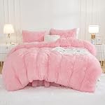 Andency Pink Comforter Full Size, 3 Pieces Fluffy Faux Fur Warm Soft Fuzzy Plush Bedding Comforter Set, Puffy Comfy Down Alternative Comforter Blanket Set