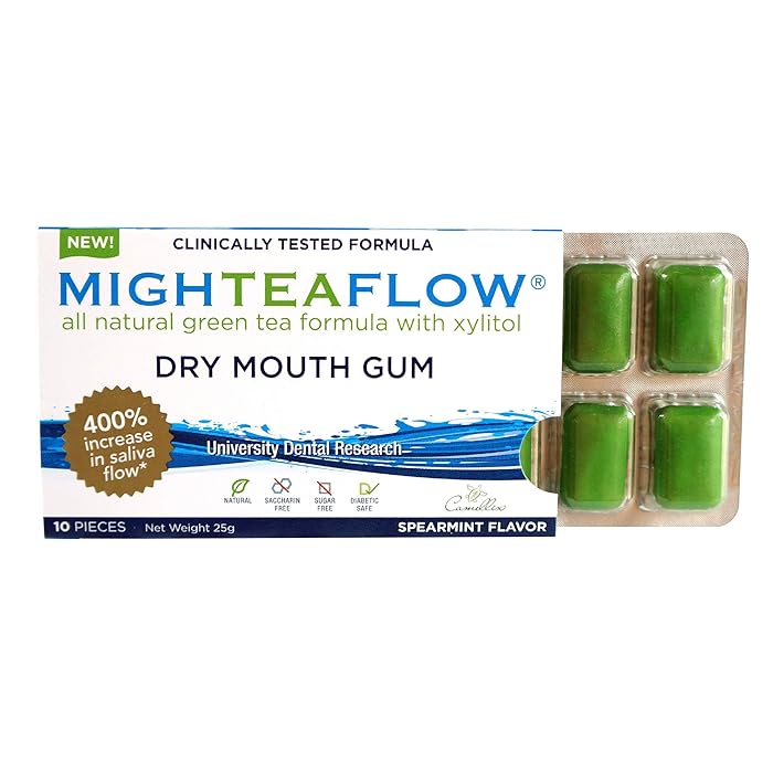 Buy MighTeaFlow Dry Mouth Green Tea Gum with Xylitol, SugarFree Refresh Spearmint, Clinically