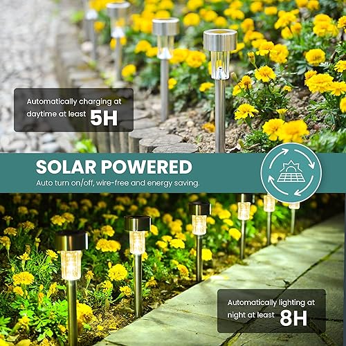 Miniatura 6 de GIGALUMI Paquete de 24 luces solares para caminos al aire libre, luces solares impermeables para exteriores, iluminación LED de acero inoxidable,