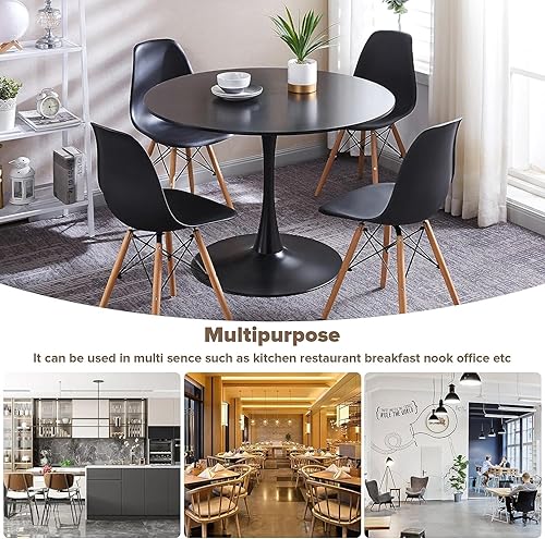 Miniatura 5 de Juego de 5 mesas y sillas de 31.5 pulgadas, mesa redonda de comedor moderna de mediados de siglo con mesa de madera MDF y base de metal, sillas