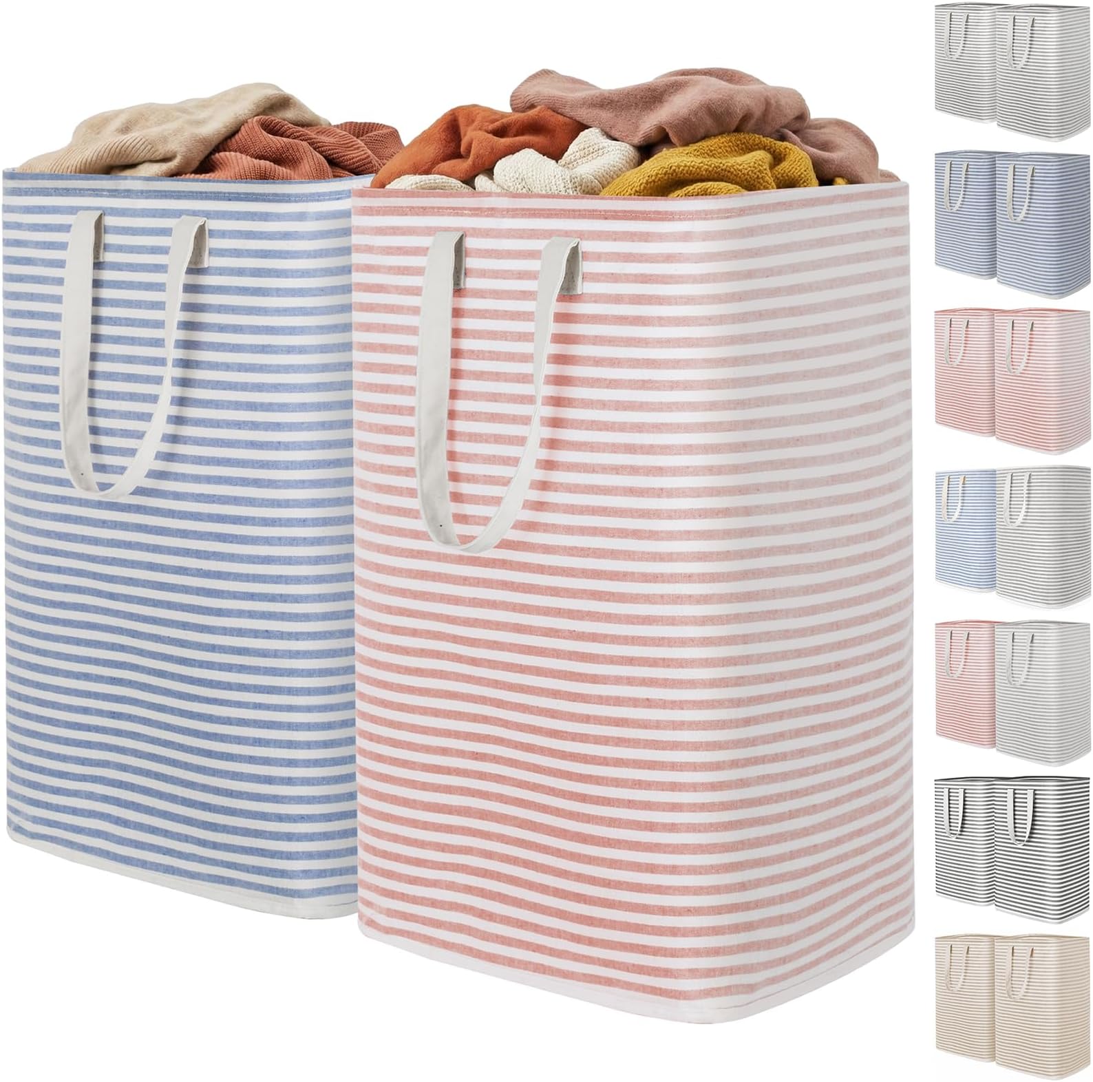 Lifewit 2 Pack Laundry Hamper Large Collapsible Laundry Basket, Freestanding Waterproof Cloth Hamper with Easy Carry Handles in Laundry Room Bedroom Bathroom Dorm for Adult, Pink&Blue, 2 x 80L
