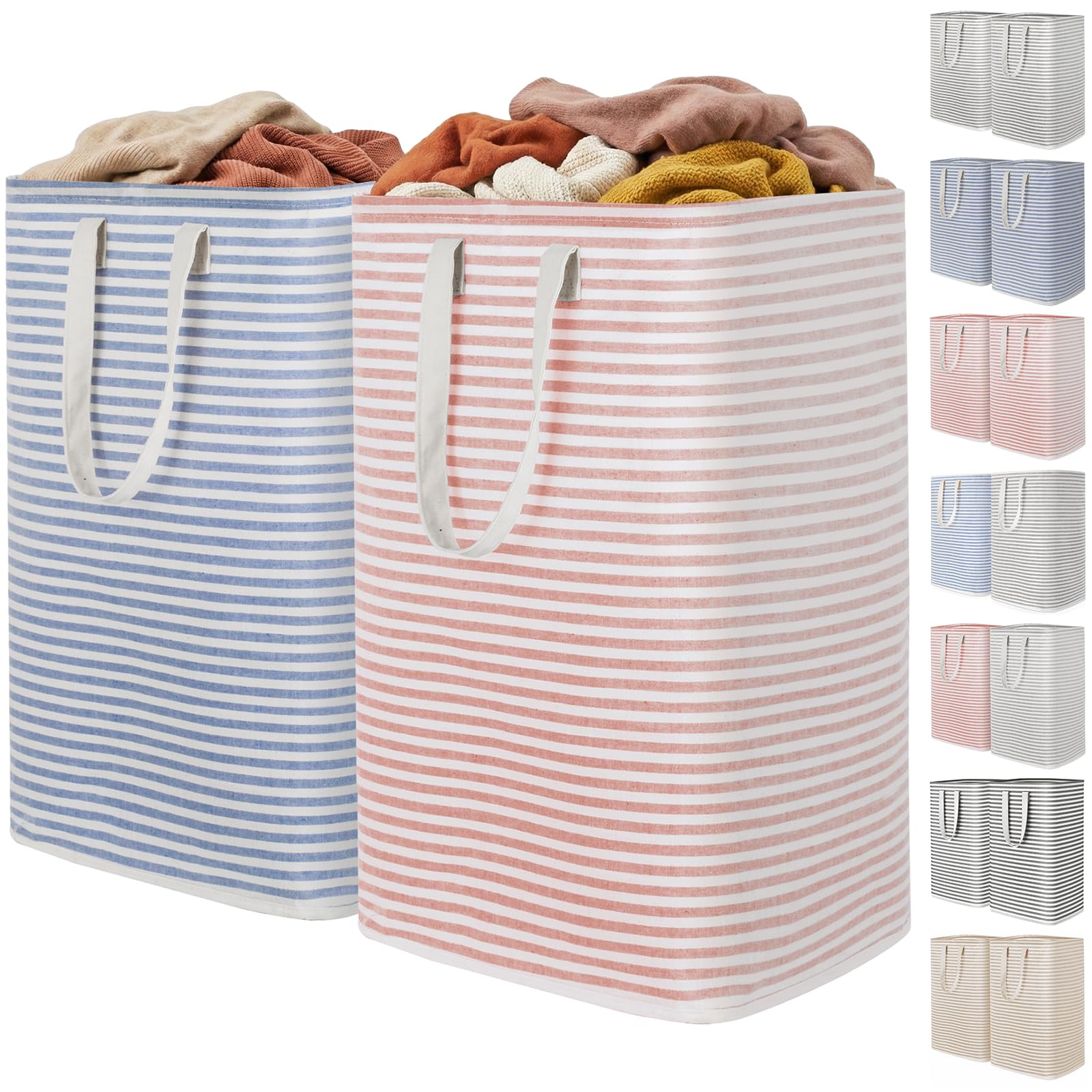 Lifewit 2 Pack Laundry Hamper Large Collapsible Laundry Basket, Freestanding Waterproof Cloth Hamper with Easy Carry Handles in Laundry Room Bedroom Bathroom Dorm for Adult, Pink&Blue, 2 x 80L