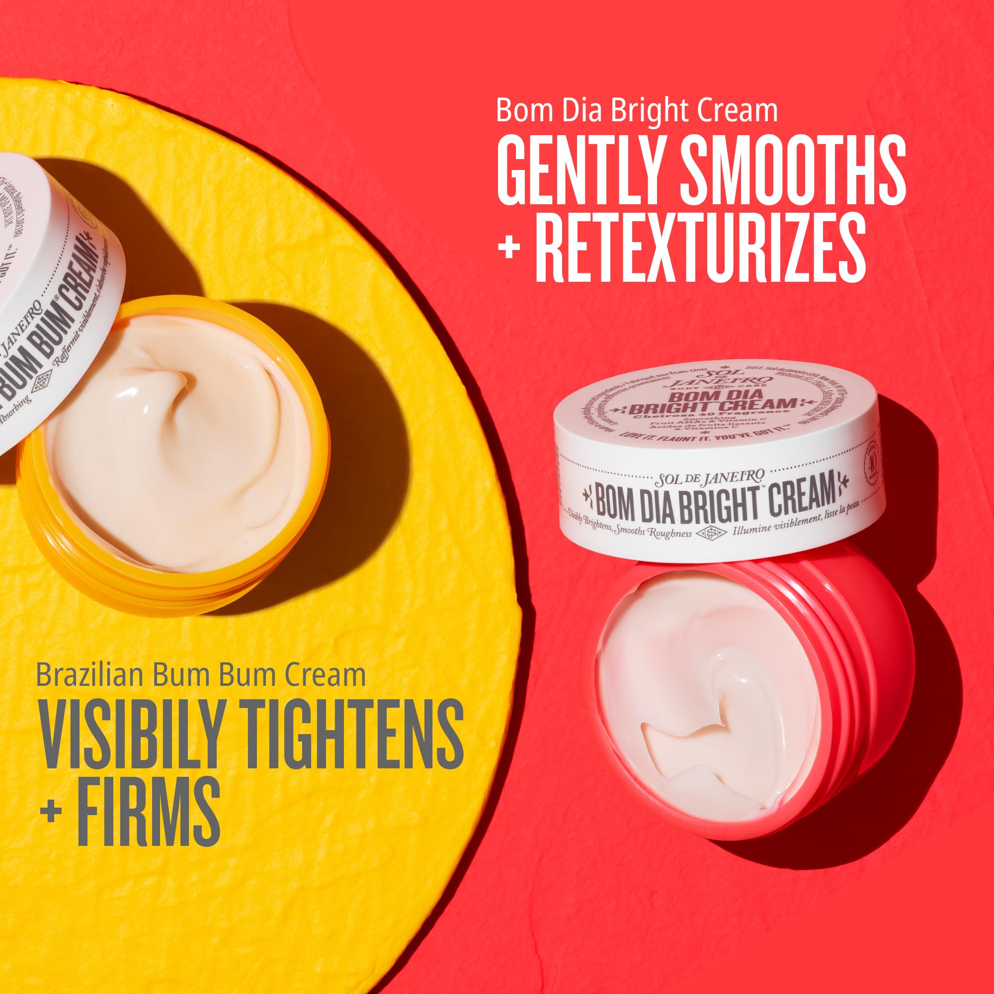 Sol de Janeiro Mini Body Cream Trial Set - Travel Size Set - Beauty Minis - Brazilian Bum Bum Cream & Bom Dia Bright Cream - 2 Piece Set 25 mL - $24 Value