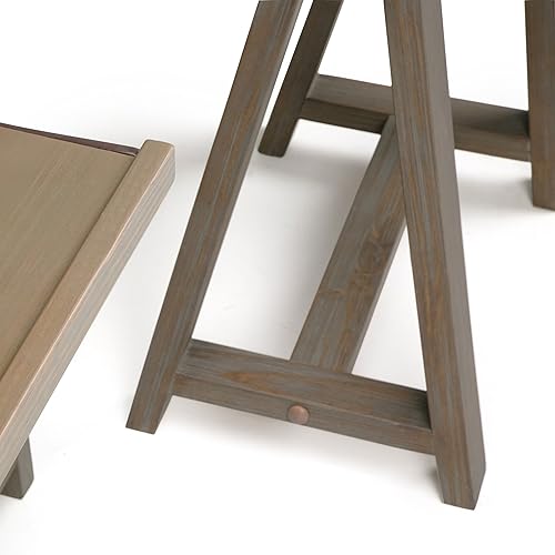 Miniatura 233 de SIMPLIHOME Sawhorse - Mesita de noche de madera maciza de 24 pulgadas de ancho, moderna, industrial, color gris envejecido, para sala de estar y