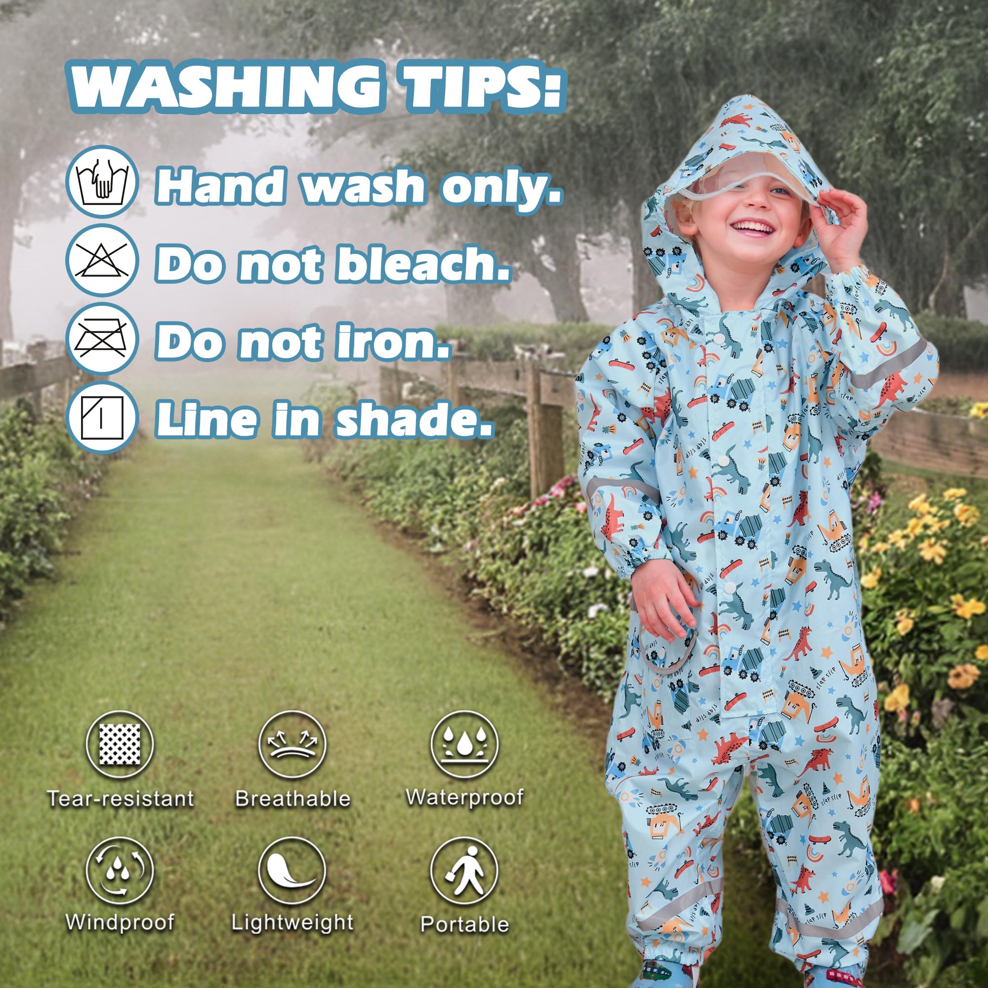 Impermeabile Ragazza Ragazzo Tuta da Pioggia Impermeabile Outdoor con Cappuccio e Reflex Lungo Antipioggia Antivento Portatile Giacche Pantaloni Mantella Viaggio per Bambini 1-9 Anni, S-2XL