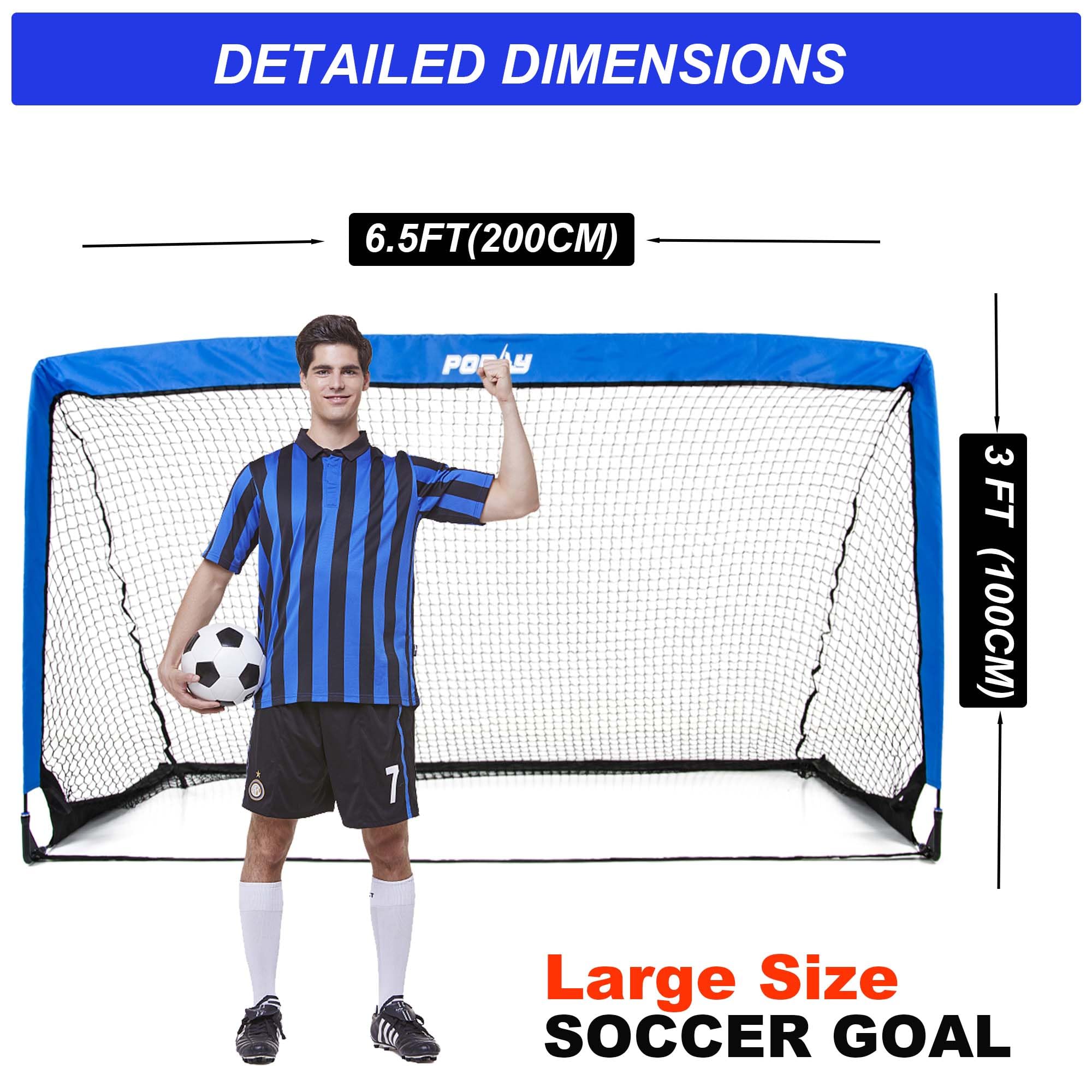 Poray - Porte da calcio per cortile, reti da calcio pop-up per bambini e adulti, giochi e allenamento di calcio, con borsa per il trasporto e 4 pali in acciaio, facile da montare 1,8 m x 9,6 cm