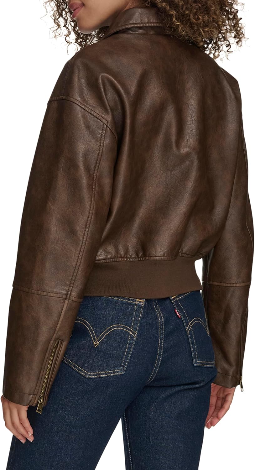 Levi's Women's Faux Leather Bomber With Laydown Collar - Image 3