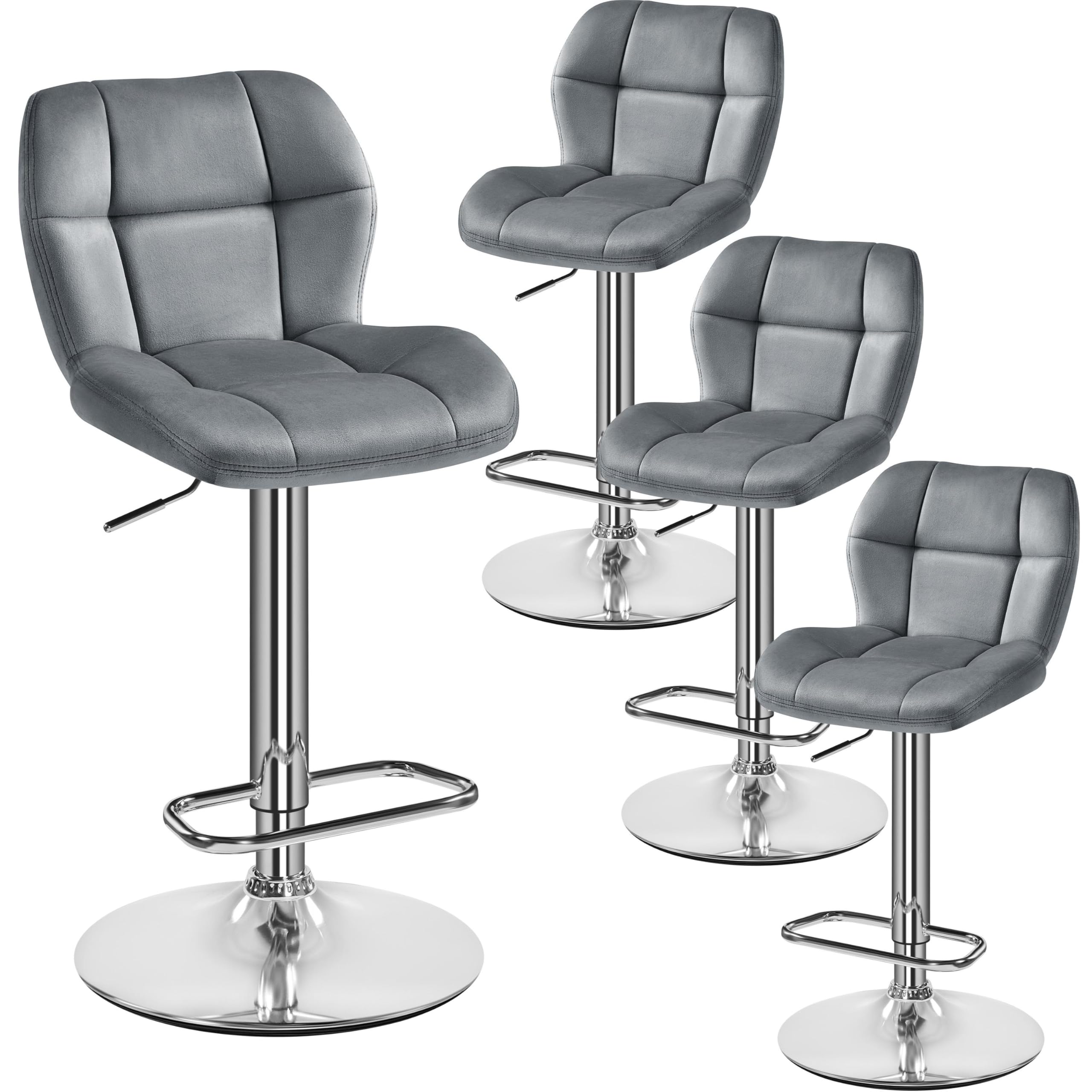 Yaheetech Bar Stools, PU Leather Breakfast Bar Chairs, Swivel Height Adjustable Barstools, Counter Stools with Backrest for Home Kitchen, Restaurant, Dark Grey, 4PCS
