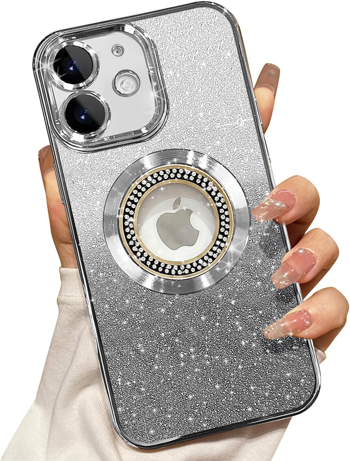 Misscase for iPhone 12 Magnetic Glitter Case Compatible with MagSafe,Full Protection Slim Shockproof Anti-Scratch Case with Camera Lens Protector Logo View Dust-Proof Net for Women Silver iPhone 12 (6.1") Silver