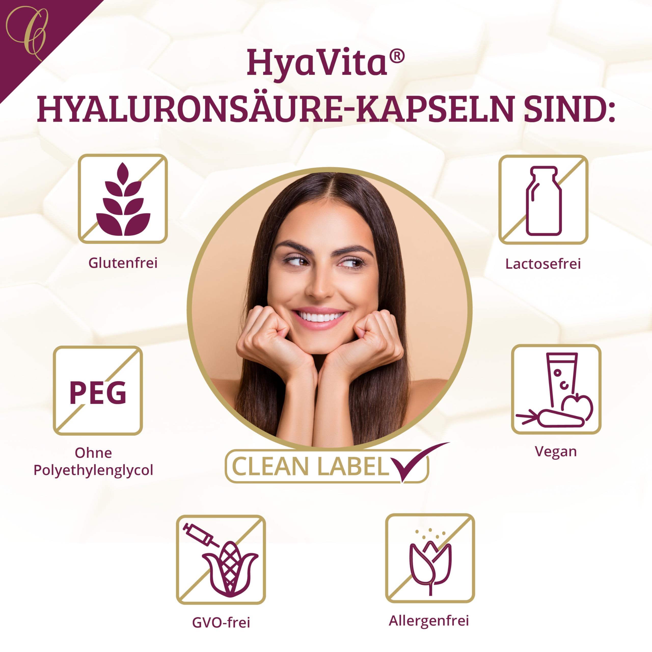 Cellufine® HyaVita Hyaluronsäure 150 Kapseln – hochdosiert, hochmolekular, glutenfrei, vegan – 150 glutenfreie Kapseln mit HyaVita Hyaluronsäure I natürlich & ohne Konservierungsstoffe