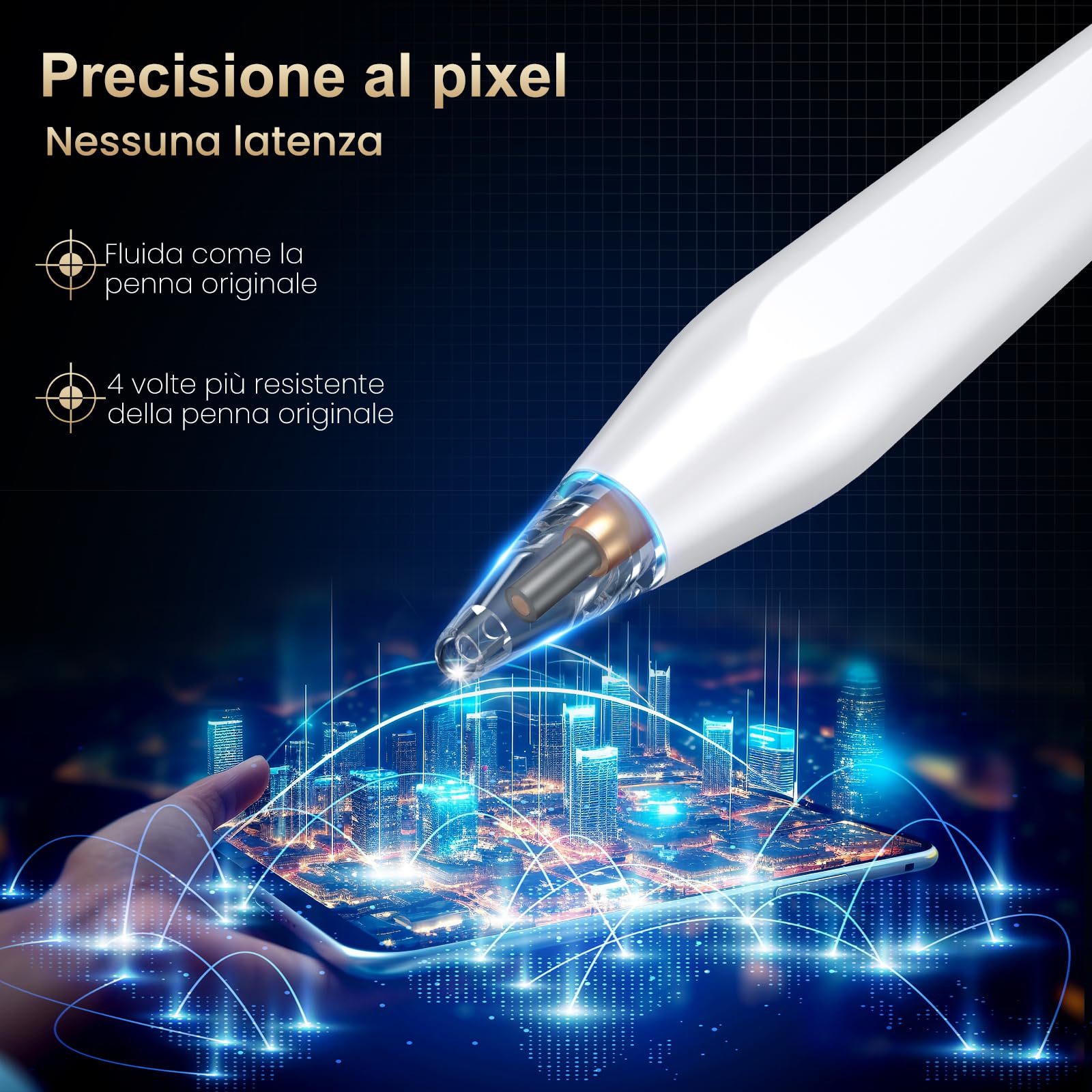 BAZO Penna Compatibile con iPad 2018-2025, Penna per iPad Palm Rejection, Ricarica rapida, Sensibilità All'inclinazione, per ipad 11 A16/10/9/8/7/6,Pro 11/12.9,Air 3/4/5/M2/M3,Mini 5/6. bs