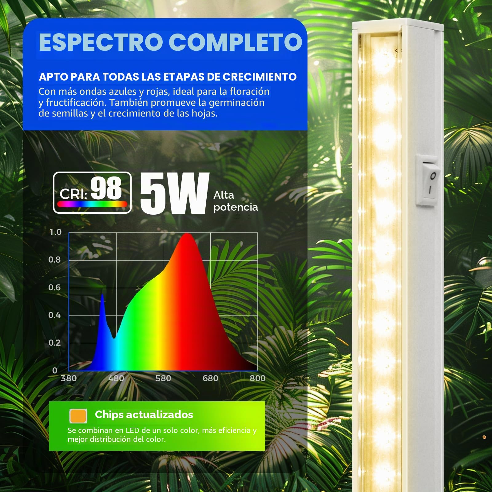 Barrina T5 - Lámpara de planta interior, color amarillo, 29 cm, LED espectro completo, lámpara de invierno LED conectable, tira de luz de crecimiento con interruptor, plug and play, pack de 2