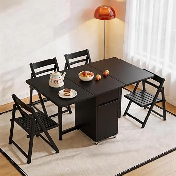 Folding Dining Table with Storage No Assembly Required 130CM Kitchen Table